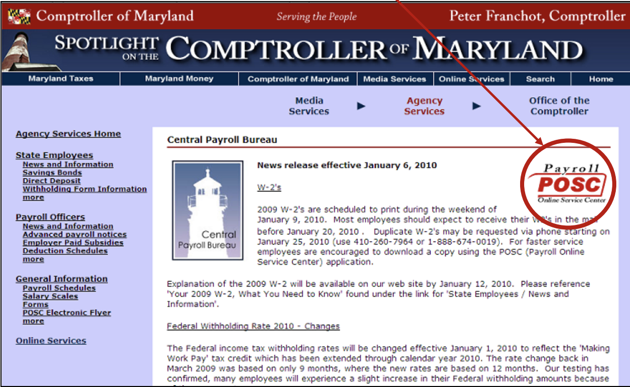 Screenshot of the Office of the Comptroller Webpage