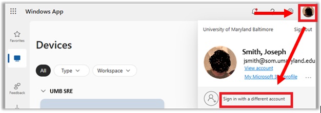 Screen shot of the SRE sign-in page which shows how SOM researchers need to sign-in using a different account