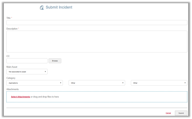 Screen shot of the incident submission form