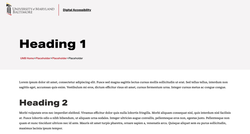 A screenshot of Heading 1 and Heading 2 on the central UMB website