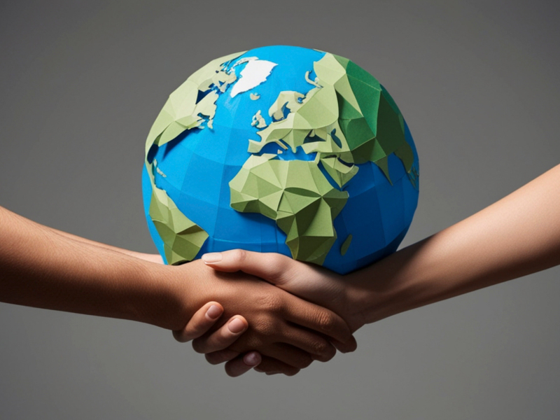 Shaking hands holding up a globe