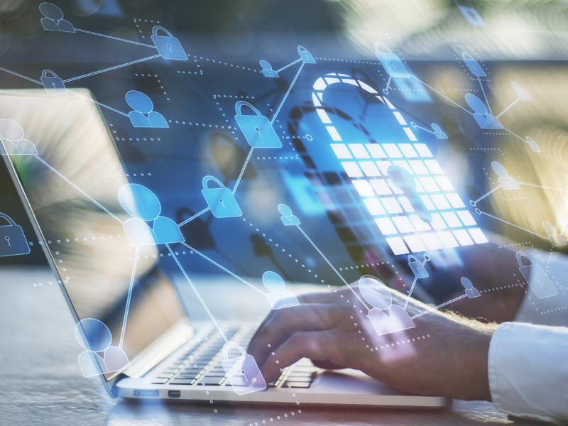 Digital graphics like a laptop and lock