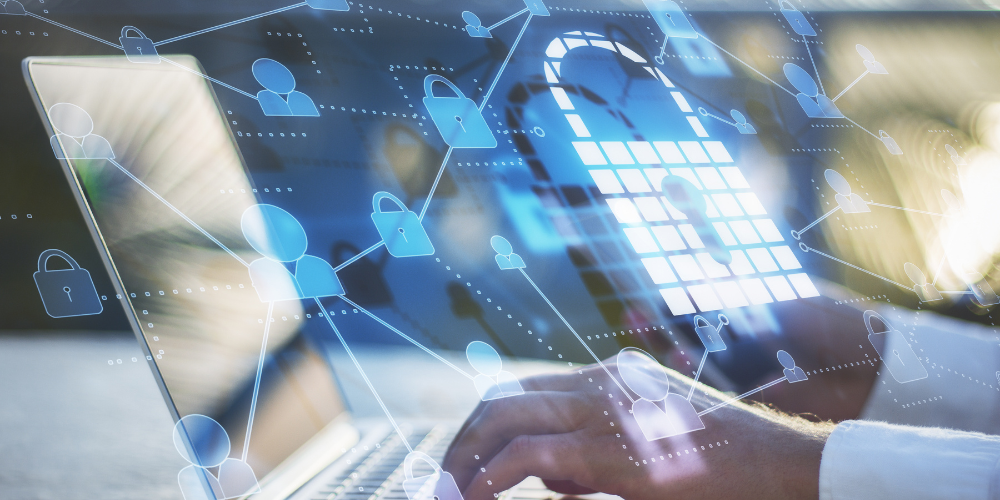 Digital graphics like a laptop and lock