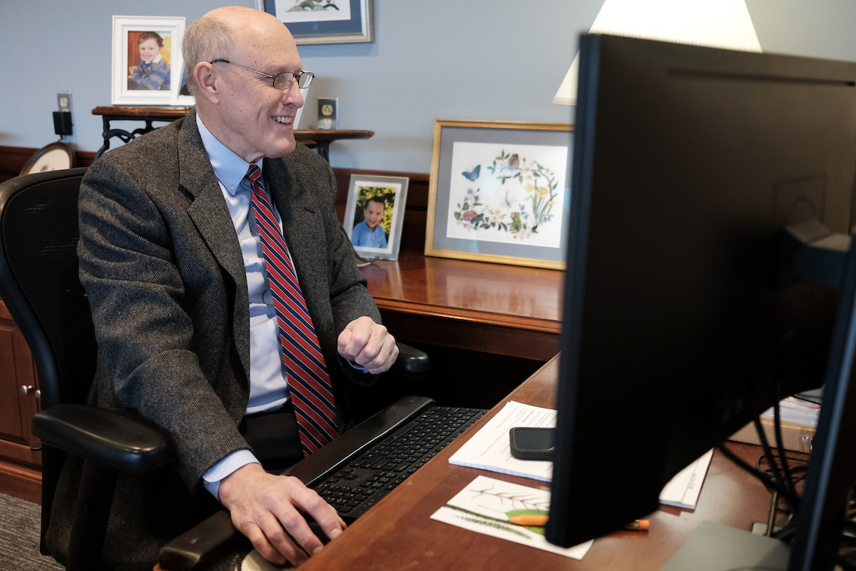Bruce E. Jarrell, President of UMB, works at his desk