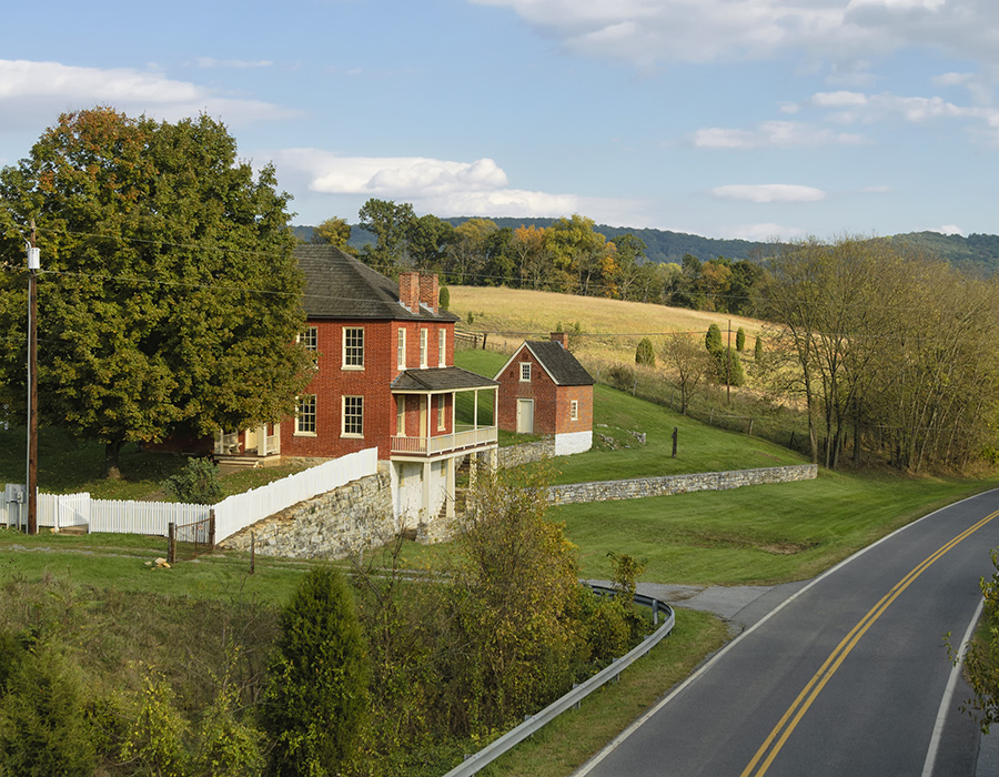 Farmhouse along a rural road