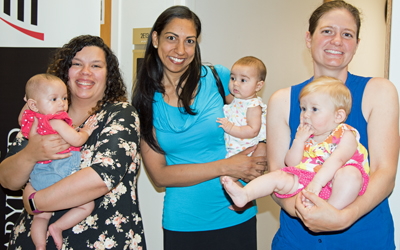 Social work moms and their babies at the grand opening of the SSW Lactation Center on May 18.