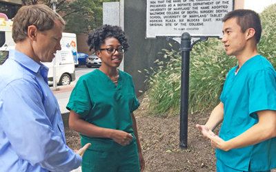 Ben Horn, LaShonda Shepherd, and Dan Yang, members of the University of Maryland School of Dentistry Class of 2021, are featured in an ADA News series, ”Becoming a Dentist.
