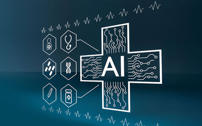 graphic display of AI with science symbols