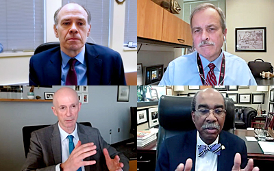 clockwise from top left, Jim Hughes, Alex Likowski, E. Albert Reece, and Christopher O'Donnell