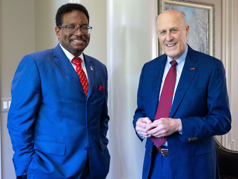 UMCP President Darryll Pines with UMB President Bruce Jarrell