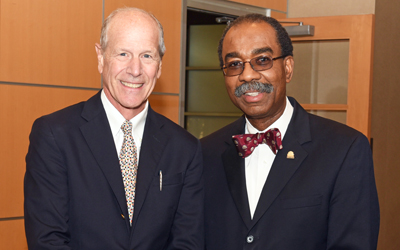 Entrepreneur of the Year Bartley P. Griffith, MD, and E. Albert Reece, MD, PhD, MBA, vice president for medical affairs at UMB and dean of the School of Medicine.