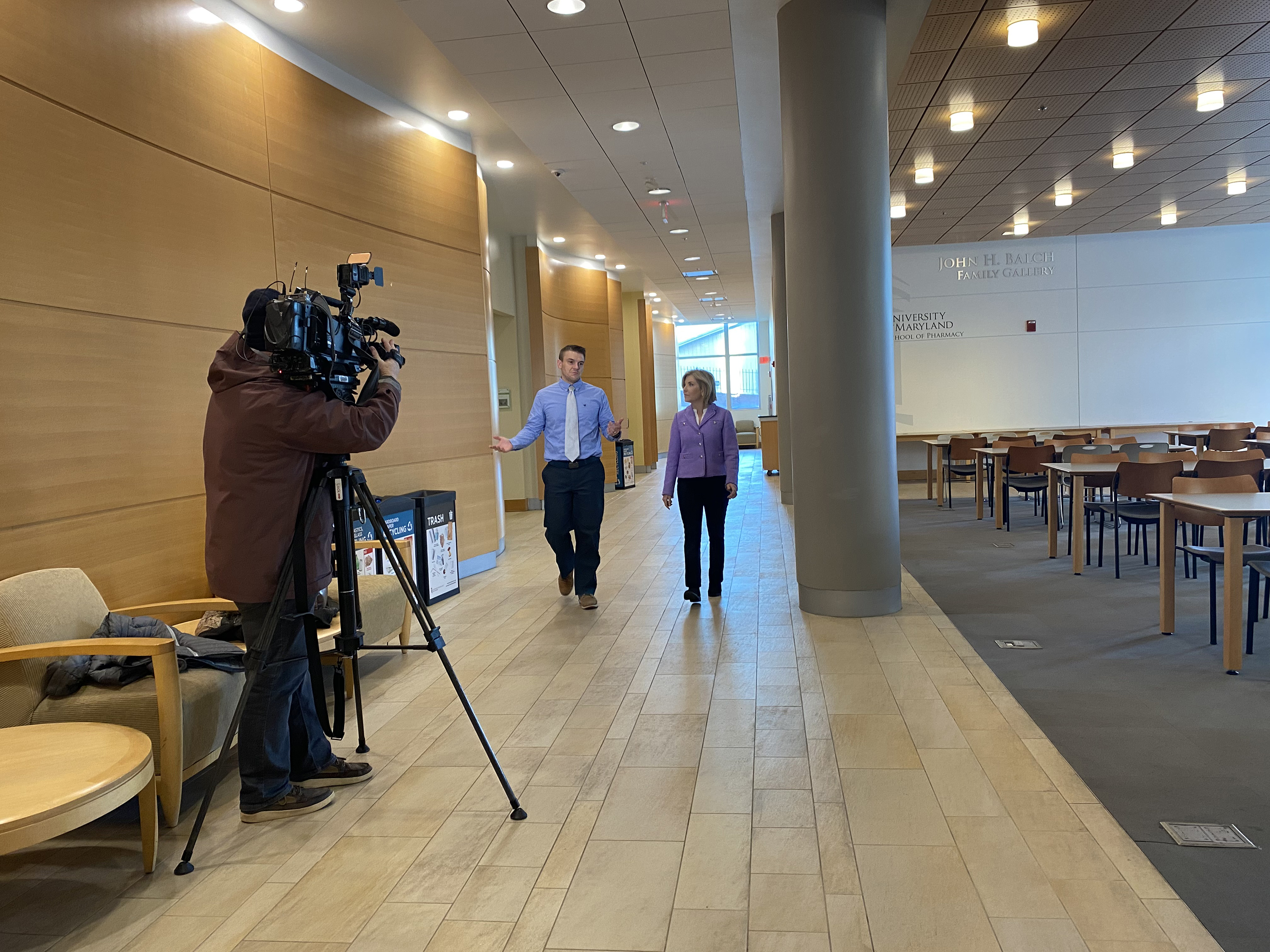 UMB Faculty Expert being interviewed on campus