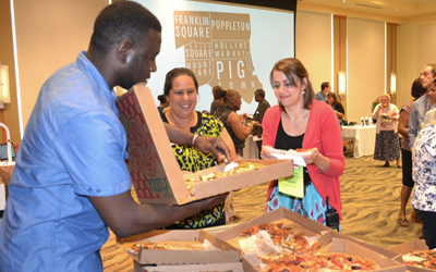 Zellas Pizzeria in Hollins Market gave out samples of its fresh pizza.