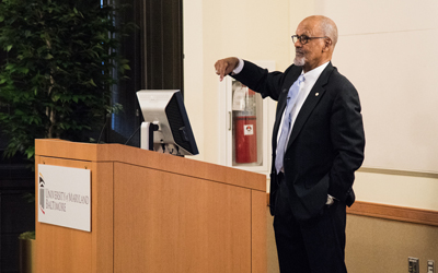 John Wolfe Jr., PhD, MS, speaks to students, faculty, and staff at UMB about managing conflict and disruption by using diversity and inclusion as a tool. 