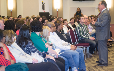 UMSPA Town Hall Perman speaks with staff, faculty, and students