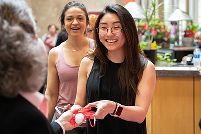 A student receiving a prize