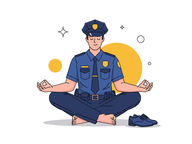 An illustration of a police officer practicing yoga